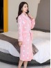 Polka Dots Print Flannel House Robe W/ Pockets